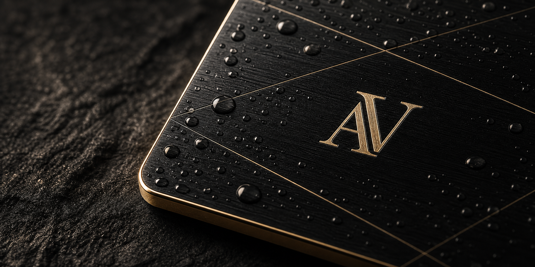 Macro detail of engraved black metal card